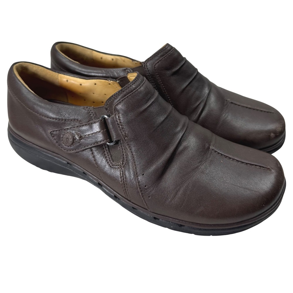 Clarks Unstructured Un.loop Loafers Womens‎ 8 Brown Leather Ruched Slip On Shoes